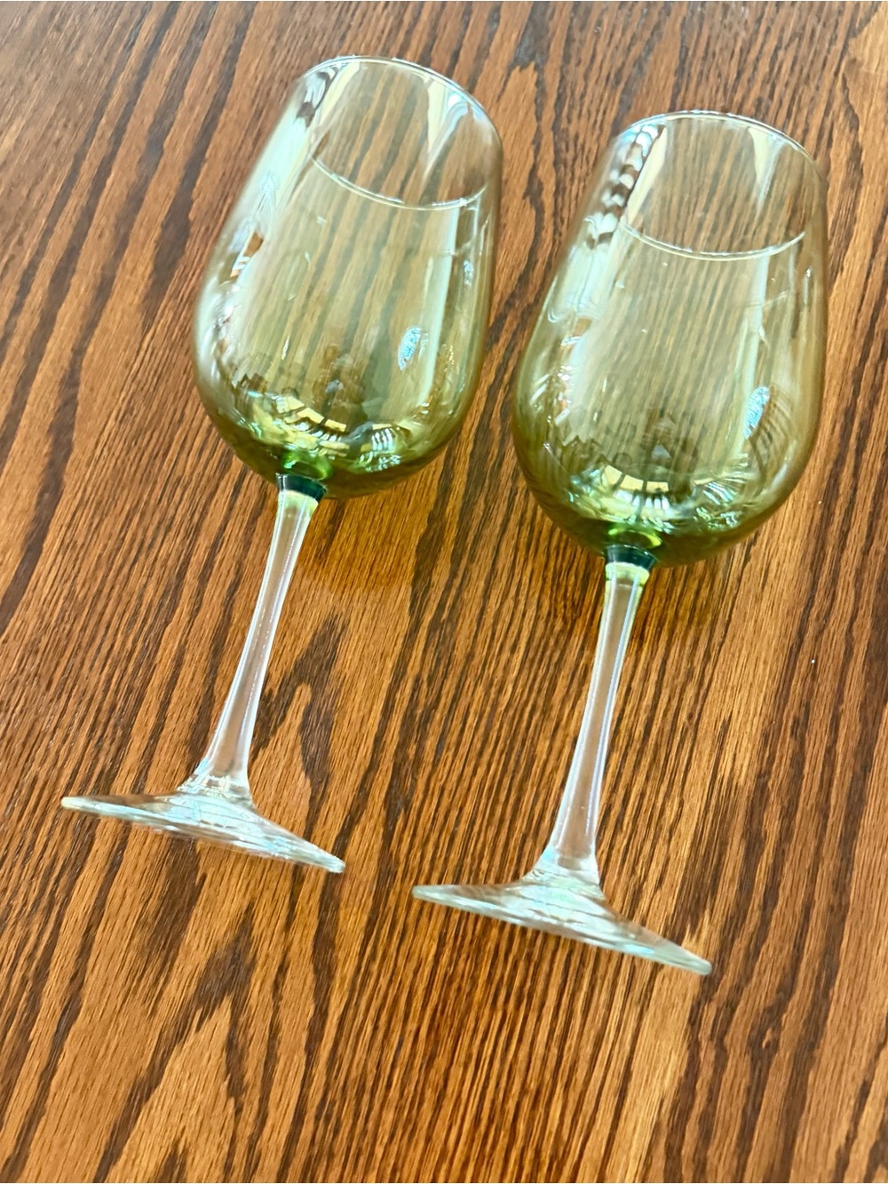 Pier 1 Imports Pantiago Olive Green Wine Glasses Clear Stem Set of 2 - Picture 5 of 8